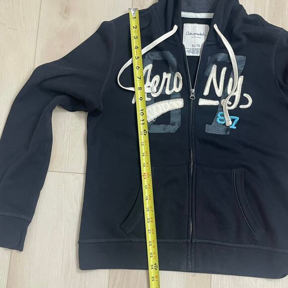 Aeropostale Y2K Hoodie Embroidered  Full Zip  Embroidered Spellout Sz XL Black - Picture 6 of 11